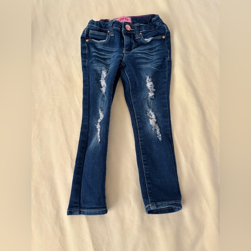Cutie Patootie/Pink Latte bundle of Trendy Kids' Denim Jeans Navy and White Sz 4 - Picture 6 of 10